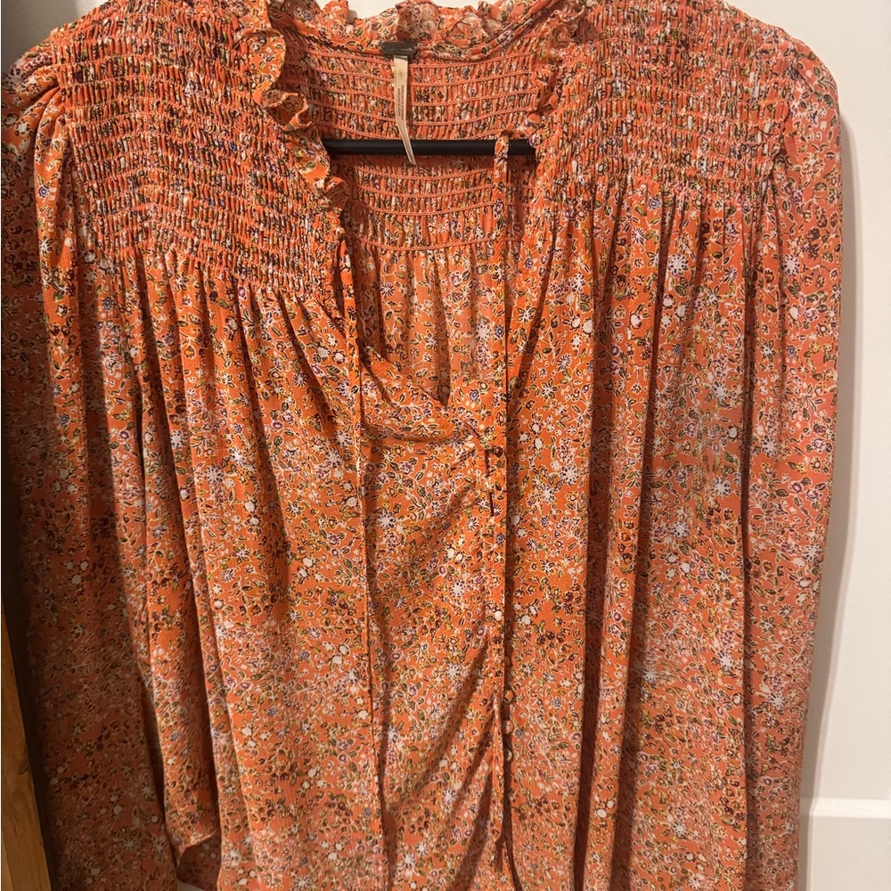 Free People Orange Floral Blouse